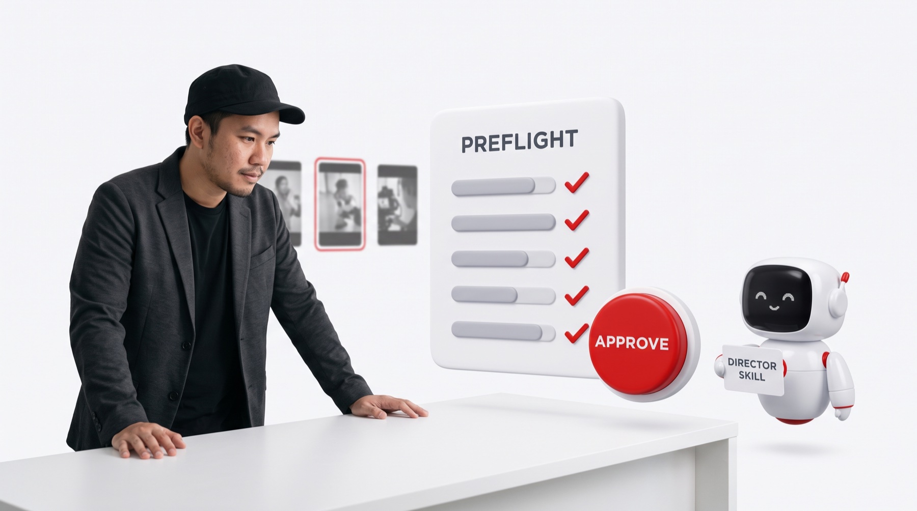 ผู้กำกับตรวจ PREFLIGHT และปุ่ม APPROVE ก่อนยิงงาน