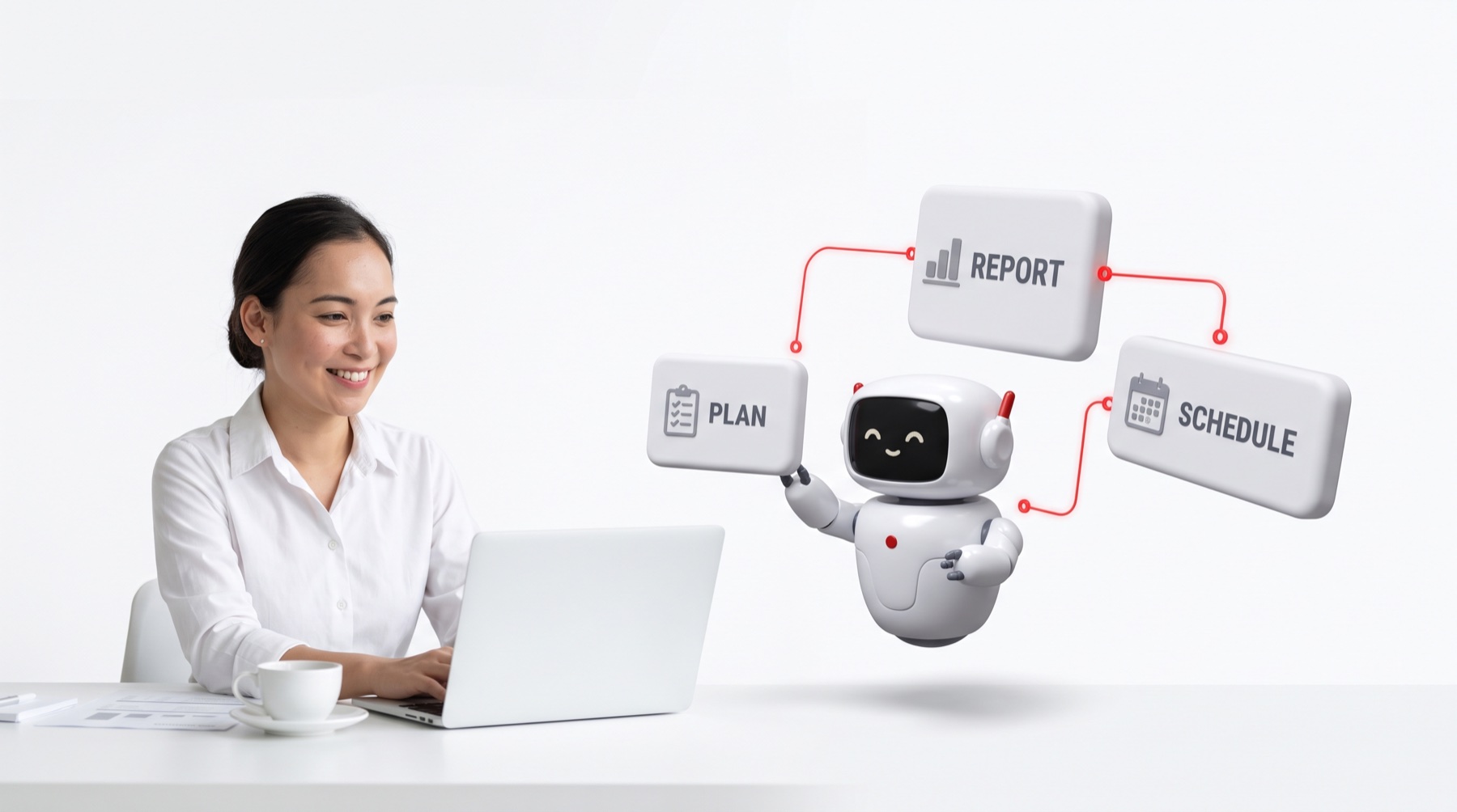 เจ้าหน้าที่แอดมินใช้ผู้ช่วย AI จัดการงาน PLAN REPORT SCHEDULE