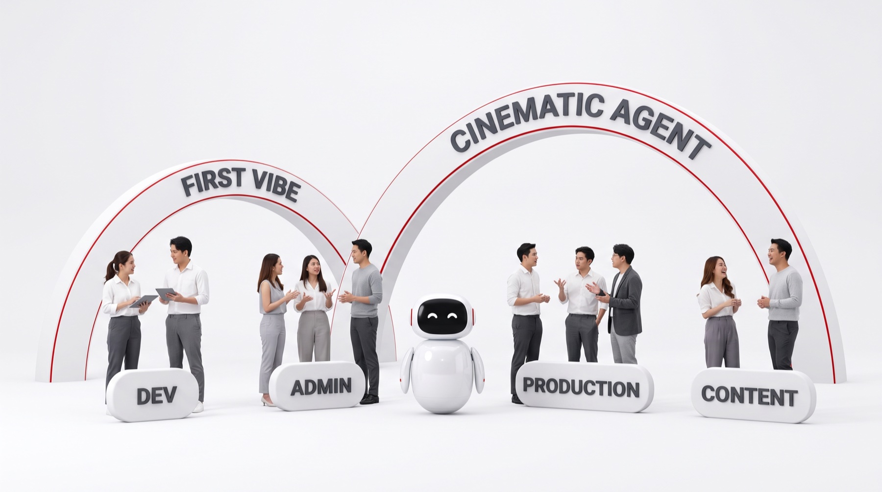 ทีม DEV ADMIN PRODUCTION CONTENT ใต้ซุ้ม FIRST VIBE และ CINEMATIC AGENT